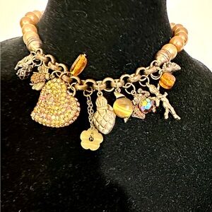 Gold-Tone Beaded Charm Necklace - Designer Inspired
